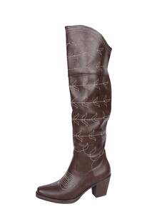 Women's Fashion Side Zipper Western Over-The-Knee Chunky Heel Cowboy Boots, Western Embroidered Retro Chunky Heel Mid-Calf V-Cut Riding Boots, Fashionable Boots - Brown - View 8