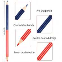 1 Set Of 12 Red And Blue Erasable Dual-Tip Pre-Sharpened Pencils, 2HB Hardness, For Coloring Tests On Maps. HB Graphite Dual-Tip Design, Suitable For Office Supplies, Engineering Marking, Writing, Art Drawing, Woodworking, And More. - 12 Pieces/box - View 2