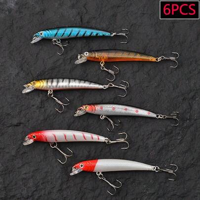 6个3D仿生米诺鱼饵，带三叉钩的硬饵 - 助您钓获更多鱼
