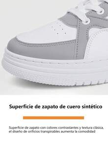Zapatos deportivos para hombre, zapatos deportivos con bloques de color para hombre, zapatos casuales para hombre, zapatos deportivos para estudiantes, zapatos con cordones antideslizantes multifuncionales, adecuados para la escuela, los desplazamientos y el uso diario. - Gris blanco - Ver 7