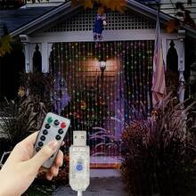 USB供电LED窗帘灯串，8种模式，带遥控器，适用于派对、家居、卧室、厨房、花园、婚礼、斋月、情人节、生日、露营、背景装饰、户外等场合的装饰灯。 - USB窗簾燈串 - 查看 11
