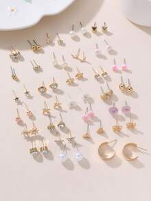 30 pares de pendientes de cristal con flores de dopamina coloridas y de moda, colores de flores aleatorios, regalo para niñas - Multicolor - Ver 9