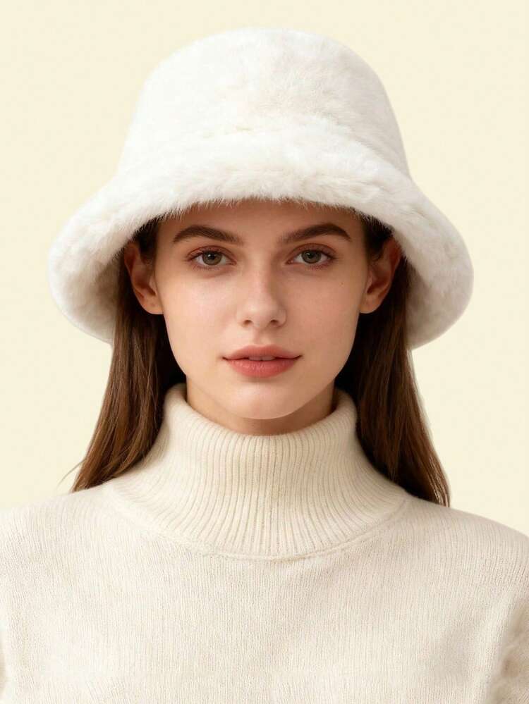 1pc Women's Classic Lightweight Solid Color Wool Bucket Hat, Korean Style, Student Versatile Warm Sun-Shading Hat, Winter - Multicolor - View 11