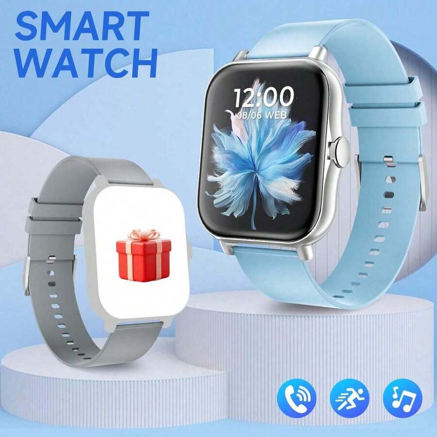 SIMSONLAB 1.83英寸高清全触控智能手表，男女通用，220mAh长续航电池，多种运动模式，莫兰迪色表带，双表带设计，支持电话拨号/接听、计步器、卡路里计数、通知提醒等功能，多功能智能手表，绝佳圣诞礼物 - 彩色 - 查看 1