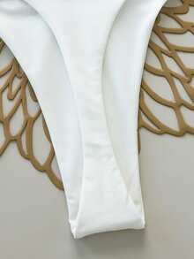 两件套豹纹和纯色性感露背系带女式泳衣比基尼套装，适合海滩度假、舞台和音乐会表演，夏季假期白色 - 白色 - 查看 4