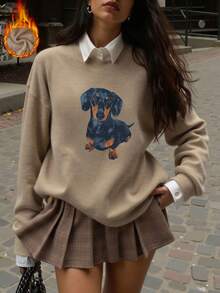 Women's Casual Warm Faux Wool Sweater, Puppy Print, Merry Christmas, Chinese New Year, Valentine's Day, Back To School Clothes, School Outfit Ideas, Back To School Essentials, First Day Of School Outfit, Back To School Outfits 2026 - Camel - View 5
