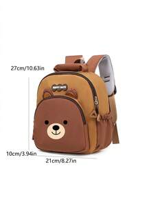 1pc Mini Casual Multipurpose Black & Brown Backpack With Cute Cartoon Bear Print And Nylon Zipper Closure. This Latin Dance And Fitness Backpack Is Customizable. Custom Packaging Can Add Personal Name Or Holiday Greetings. Customizable With Name, Letter, Lucky Number, Etc. Suitable For Travel, Outings, Dancing, Workout, Birthday Gift, Souvenir Bag, Back To School, Christmas And New Year. - Brown - View 11