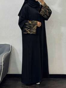 1pc Sleeve Embroidered Abaya Without Headscarf, Dubai Arabic Embroidered Long Robe Fashionable Abaya Dress, Suitable For Women's Daily Wear, All Season - Multicolor - View 6