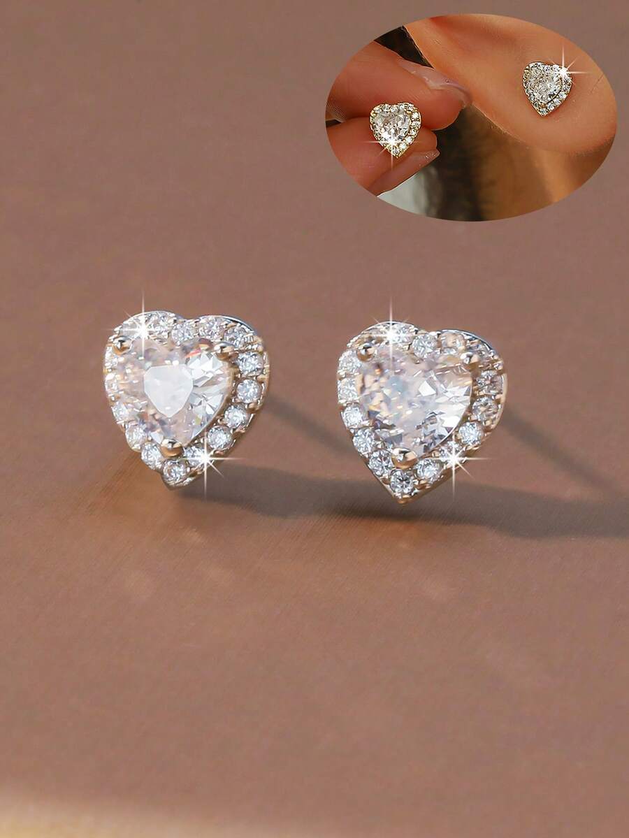 1 Đôi bông tai hình trái tim sáng bóng, kiểu dáng cổ điển, đa năng, trang sức thanh lịch phù hợp để đeo hàng ngày.