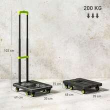 Folding Metal Hand Truck With Wheels And Adjustable Handle, 49 X 35 X 102 Cm, Green - Black - View 6