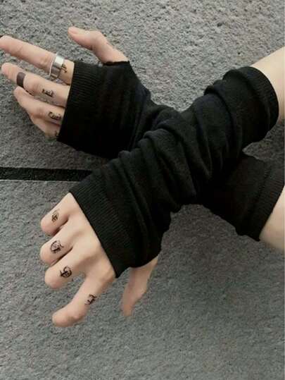 1 par de guantes sin dedos con puño, estilo de calle vintage de novio, guantes de moda de color oscuro para hombres