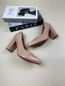 Women's Patent Leather High Block Heel Pump (9.5 Cm) Elegant And Comfortable Winter 2026 Black, Red, Nude, Pink, Blue, , Pink - 乾枯玫瑰色 - 查看 3