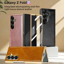 Ultra-Thin Electroplated Leather Phone Case With Tempered Glass Screen Protector, Compatible With Samsung Galaxy Fold 2/3/4/5/6/7, Shockproof Protective Cover - Pink - View 2