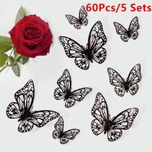 12片装3D镂空蝴蝶墙贴，蛋糕装饰，婚礼家居装饰，贴纸，墙贴，乙烯基贴纸，家居装饰，春季清新装饰，节日装饰贴纸，生日礼物，毕业礼物 - 黑色 - 查看 13