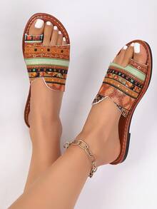 2026 New Women's Flat Shoes, Elegant Women's Printed Sandals, Fashion Casual Beach Slippers, Comfortable Bohemian Style Flat Slippers - Palm Flowers - View 2