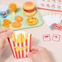 Kids Pretend Play Hamburger, Fries, Fried Chicken Meal Set, DIY Realistic Food Toy Playset, Suitable For Children 2+ Years Old, Food Recognition & Hamburger Making Roleplay Game Toy Set - Multicolor - View 8