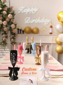 1pc Personalized Shatterproof Wedding Champagne Glass, 6oz/180ml, Customizable Name & Bow Design, Reusable, Suitable For Wedding Party Cups, Also For Whiskey, Wine, Cocktail, Beer, Champagne, Water, Oatmeal, Tea, Juice, Breakfast, Coffee And Other Beverages - 180 Ml - View 15