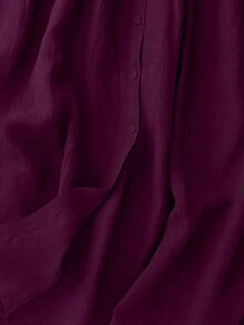 Bata larga de lino verde de 3/4 de manga para mujer, estilo retro artístico suelto y casual para primavera/otoño - Morado - Ver 8