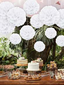 1/10/20pcs White Paper Flower Balls, Wedding Party Decoration Hanging Flower Balls, Bride, Birthday Party Backdrop Decoration Flower Balls, Hanging Flower Balls Paper Fan Lanterns, Suitable For Holidays, Anniversaries, Weddings, Valentine's Day Decorations - Multicolor - View 3
