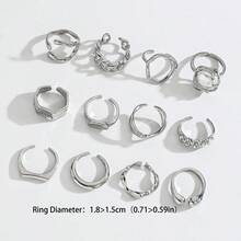 "12PCS Women's Adjustable Ring Set - Gold Retro Chain/Geometric/Baroque Pearl Design Fashion Finger Jewelry For Daily & Streetwear" - Pearl Geometric 12 Pieces - View 4