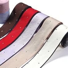 3 Yards/Roll Polyester Edged Dotted Rhinestone Ribbon, Elegant Gift Packaging Ribbon, 25mm Wedding Holiday Party Decor Ribbon, Floral Decoration Silk Tie - Multicolor - View 6