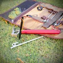 Bolsa de almacenamiento portátil para clavijas de tienda de campaña de gran tamaño, bolsa de tela Oxford para exteriores, adecuada para guardar clavijas de tienda de campaña y martillos para acampar. - Mostaza Amarilla - Ver 4