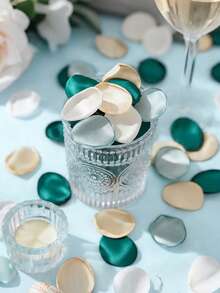 MEHELANY 10片人造玫瑰花瓣，仿真花瓣，婚礼丝绸花瓣，适用于新娘聚会、新人桌装饰、婚礼、花篮、走道、中心桌装饰、派对礼物、家居装饰、周年纪念、情人节、母亲节、礼品装饰、浪漫晚宴装饰 - 墨綠色 - 查看 2