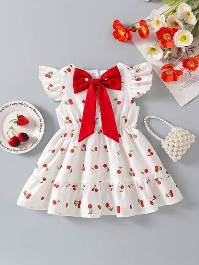 2-5岁女童樱桃印花纯棉公主裙，可爱时尚儿童夏季连衣裙