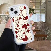 1pc Fashionable Wavy Irregular Protective Phone Case With Red Heart Pattern, Compatible With IPhone 17 Air/17 Pro/17 Pro Max/17/16e/16/15/14/13/12/11/X/XR/8/7 And Galaxy A14/A15/A54/S24/S24 Ultra Series - Clear - View 3