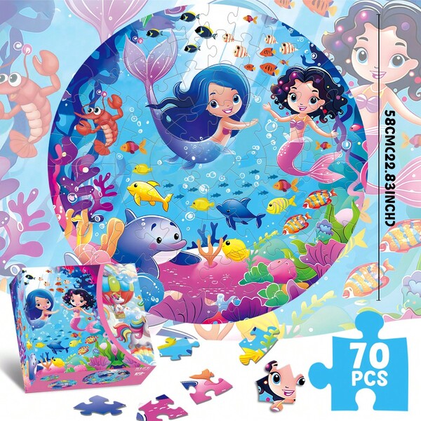 70 piezas Rompecabezas de piso de doble cara con diseño de sirena y unicornio