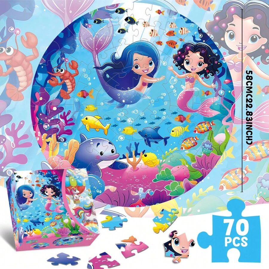 70PCS Mermaid Unicorn Double-Sided Floor Puzzle - Multicolor - View 1