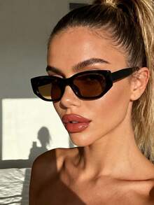 1 para okularów przeciwsłonecznych unisex retro wielokątne małe plastikowe oprawki, styl klasyczny na zewnątrz, w podróży, na plażę, na co dzień, do jazdy samochodem - Czarna herbata - Zobacz 5