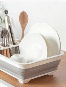 1 st hopfällbar diskställ, diskbänksorganisatör för tallrikar, skålar, bestick, hopfällbar disktorkställ - Vitt - Visa 1