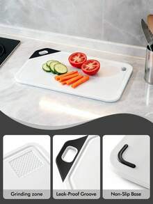 3pcs Kitchen Cutting Board Set With Juice Groove, Plastic Chopping Board Assorted Sizes, Non-Slip Handle, Double-Sided Design, Suitable For Cooking And Camping, Dishwasher - White - View 4