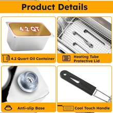 Freidora eléctrica de gran capacidad de acero inoxidable 4l, necesaria para fiestas de cocina, fritura de gran capacidad - Plateado - Ver 3