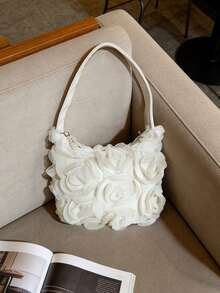 时尚3D立体花卉小众手提包，新款仙女包，旗袍包，百搭手拿包，晚宴包 - 白色 - 查看 3