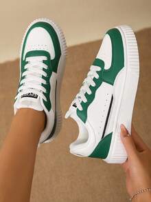 [Leather Skate Shoes] 36-45 White & Green Leather Men's Skate Shoes - Women's Casual Shoes - Comfortable Low-Top, Durable Rubber Sole, PU Lining - Casual Lace-Up Low-Top Sneakers - Green - View 6