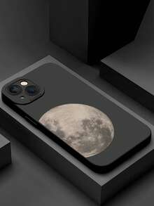 1pc Retro Fashion Transparent Delicate Moon 2D Pattern Full Coverage Anti-Slip Soft TPU Phone Case, Compatible With Apple 17, 16, 15, 14, 13, 12, 11 Pro/Pro Max/Plus And Other Galaxy Models, Suitable As New Year, Birthday, Easter, Valentine's Day, April Fool's Day, Birthday Gift For Friends, Family, Colleagues, Loved Ones - Black - View 5