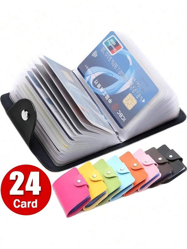 24 Card Slots Card Holder, Minimalist Solid Color Card Wallet, Fashionable Black Leather Wallet, Unisex, Can Hold Credit Cards And ID, Leather Card Case, Women's Travel Essential Mini Wallet, Multi-Card Slots Card Pouch, Unisex, Coin Purse, DIY Wallet Making, Travel Essential Wallet, Valentine's Day Summer Gift