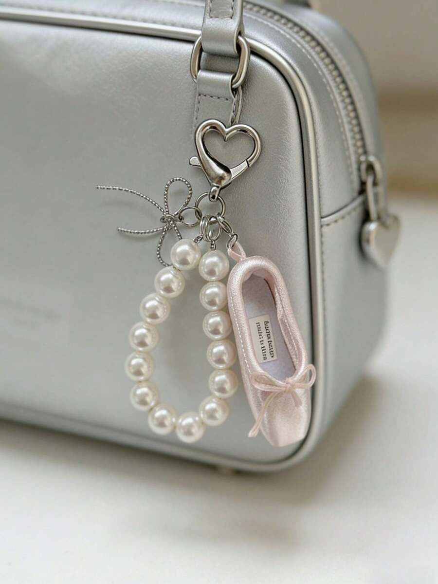 Handmade Ballet Shoes Phone Charm, Mini Satin Ballet Style Keychain, Pink Beaded Ballet Shoes Keychain - Customizable And Detachable, Fashion Accessory, Personalized Gift, Can Be Hung On Bags, Travel Essentials, Christmas, Halloween Gift