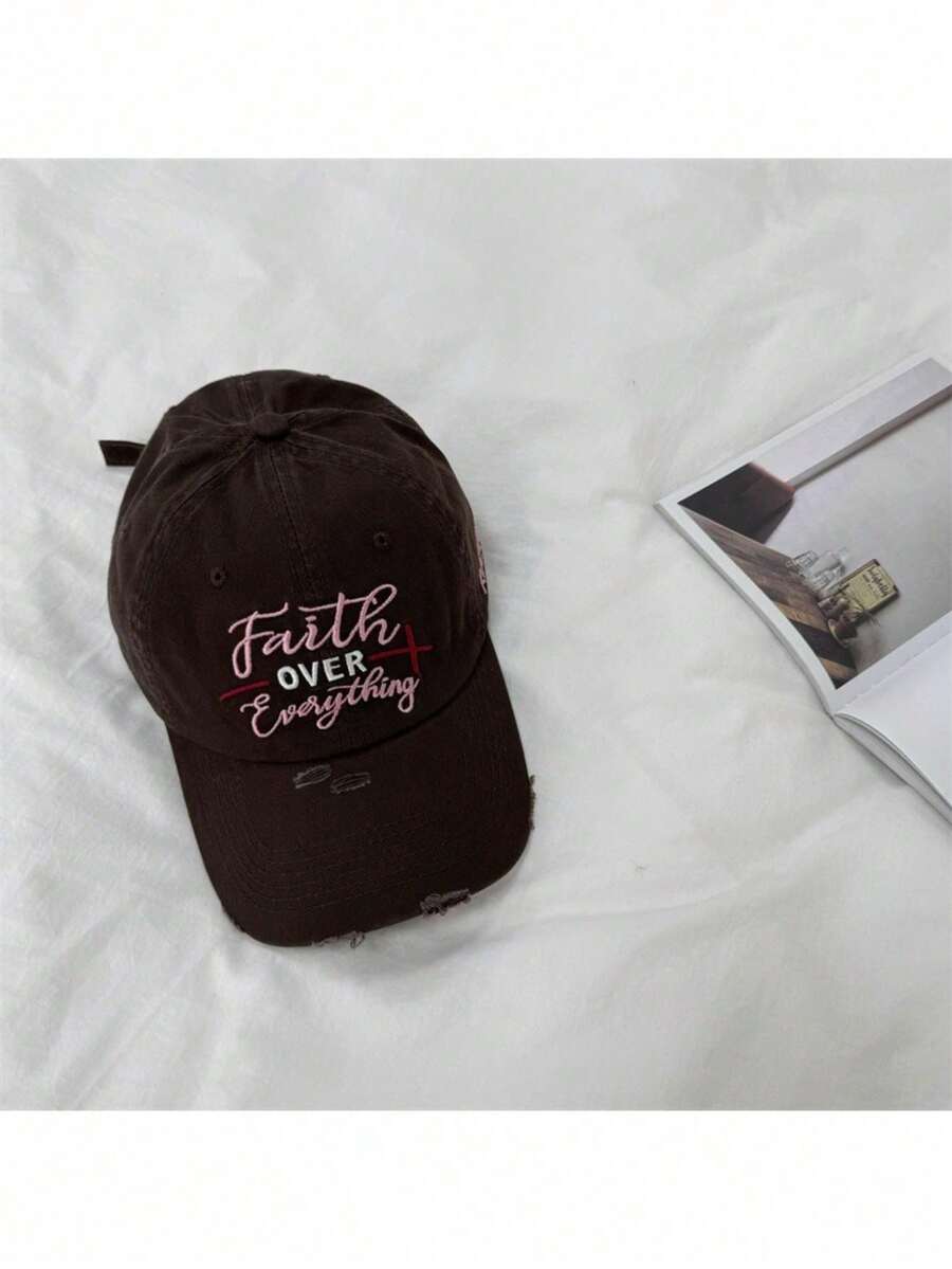 2026Gorra de béisbol bordada retro para mujer, suave, primavera-otoño, protección solar, cómoda, adelgaza la cara - café - Ver 1