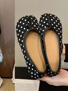 2026 New Black Polka Dot Soft Leather Split-Toe Mule Shoes | Retro Low-Cut Slip-On Shoes, Versatile For Commuting, Dating, Mid-Autumn Festival, National Day, Christmas, Halloween, Thanksgiving, Daily Wear - Multicolor - View 18