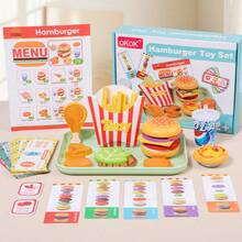 Kids Pretend Play Hamburger, Fries, Fried Chicken Meal Set, DIY Realistic Food Toy Playset, Suitable For Children 2+ Years Old, Food Recognition & Hamburger Making Roleplay Game Toy Set - Multicolor - View 2