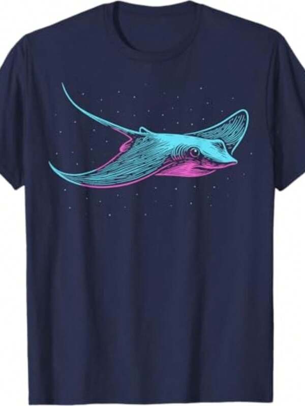 Camiseta T-Shirt Unissex Estilo Estampada Masculino e Feminina Arraia Realista Neon Camisa Style Estilosa 100% Algodão Promoção Frete Grátis Rápido