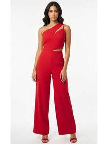 Macação Alfaiataria Feminino Pantalona Longo Elegante Festa vermelho - Vermelho - Visão 1