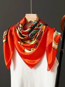 1pc Light Blue Printed 90cm Square Scarf, Casual Headscarf, Travel Sun Protection Headwrap, Party Gift For Dress