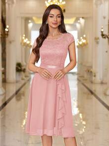 MIUSOL Floral Lace Corset With Ruffle Hem Cocktail Dress - Pink - View 6