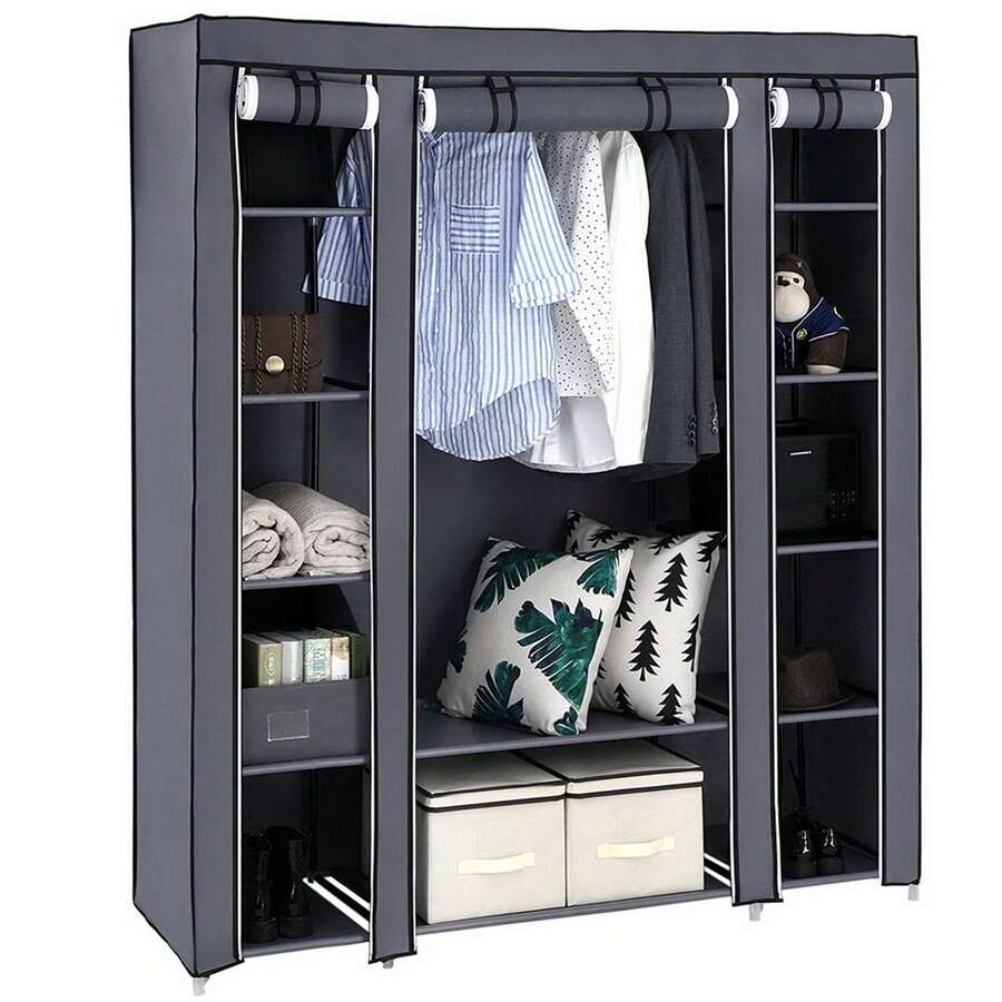69" Gray Portable Clothes Closet Wardrobe – Non-Woven Fabric, Quick Easy Assembly, Extra Strong & Durable Storage Organizer For Bedroom Dorm Apartment - Grey - View 1