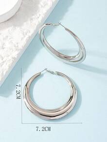 1 Pair Fashionable Geometric Enameled Earrings, Versatile - Silver - View 5