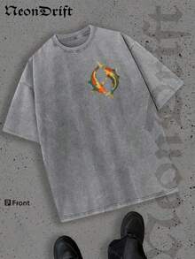 Men's T-Shirt, Double-Sided Printing Men's Retro Distressed T-Shirt, Pure Cotton Material, Ideal Gift For Halloween, Thanksgiving And Christmas, Unisex Style Men's Koi Fish T-Shirt With Deep Water Artwork Japanese Inspired Design Relaxed Fit Casual Wear For Nature Lovers Zen Style Streetwear Fashion  Graphic Tee - 灰色 - 查看 2